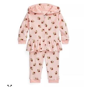 Ralph Lauren Baby Girl Floral Velour Hoodie & Jogger Pant Set 12 Months NWT